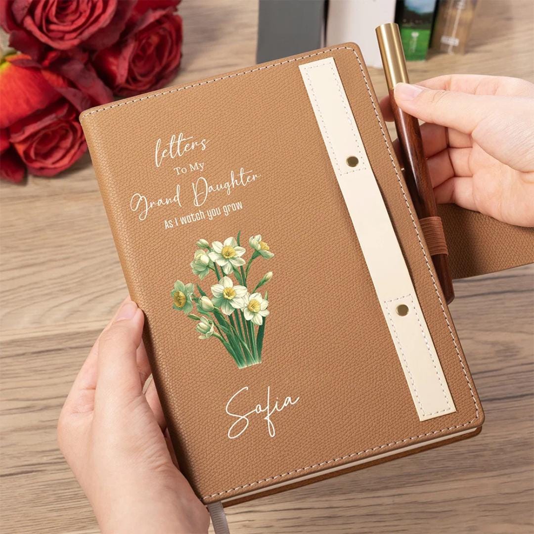 Personalisiertes Notizbuch mit Geburtsblume/Geburtsbaum, Erinnerungstagebuch mit Holzstift, Briefebuch an Enkel/Enkelin, Geschenk für Großeltern