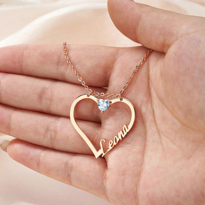 Custom Name Heart Necklace with Birthstone, Ring Holder Necklace