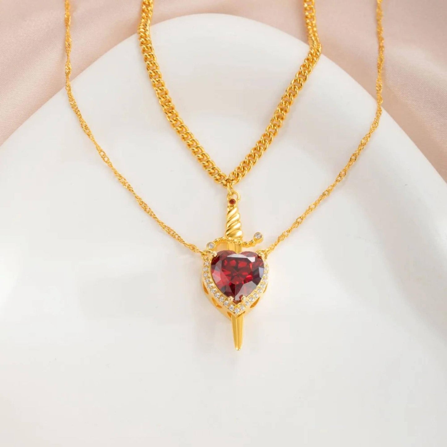 Custom Heart & Sword Necklace Set for Couples