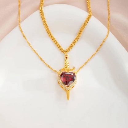 Custom Heart & Sword Necklace Set for Couples
