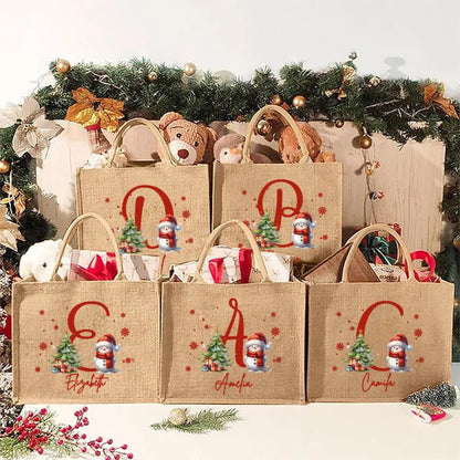 Christmas Snowman Tote Bag with Name & Letter