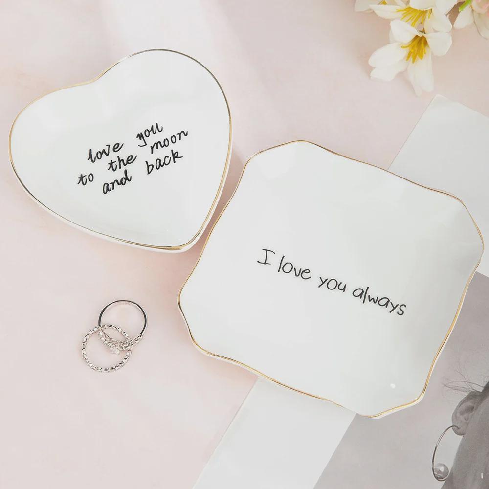 Custom Ceramic Jewelry Dish with Text or Handwriting Photo