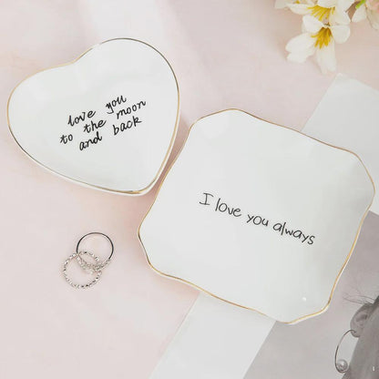 Custom Ceramic Jewelry Dish with Text or Handwriting Photo