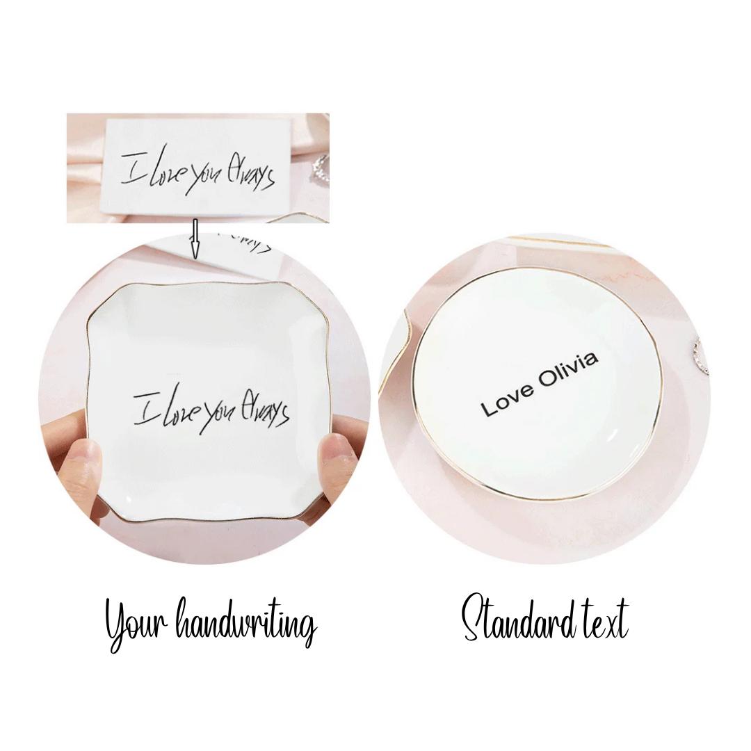 Custom Ceramic Jewelry Dish with Text or Handwriting Photo