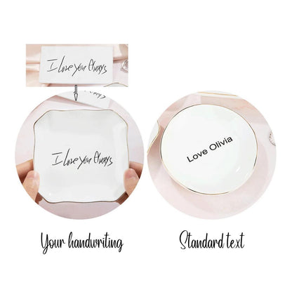 Custom Ceramic Jewelry Dish with Text or Handwriting Photo