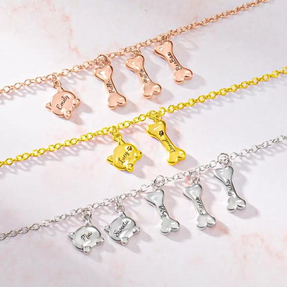Personalisierte Halskette mit Namensanhänger für Haustiere, Halskette aus Sterlingsilber mit Hundeknochen- und Katzenkopfanhängern und Pfotenabdruck, Schmuck für Hunde-/Katzenmütter oder Tierliebhaber