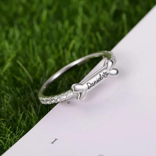 Personalized Bone Shaped Name Ring in Silver