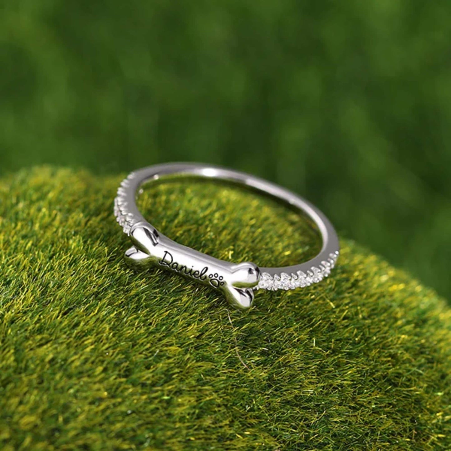 Personalized Bone Shaped Name Ring in Silver