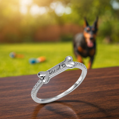 Personalized Bone Shaped Name Ring in Silver