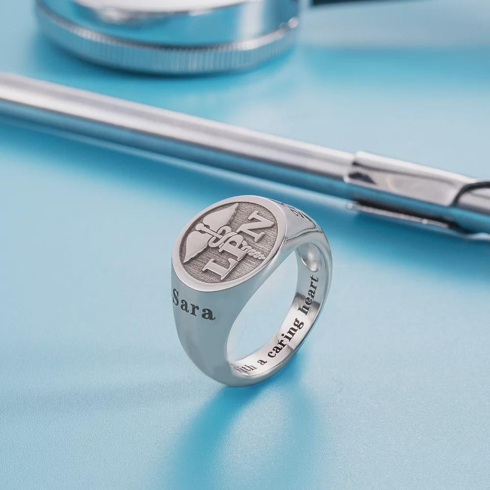 Custom Caduceus Medical Ring, Personalized Doctor or Nurse Signet Ring