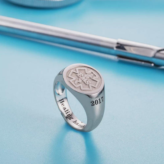 Custom Caduceus Medical Ring, Personalized Doctor or Nurse Signet Ring