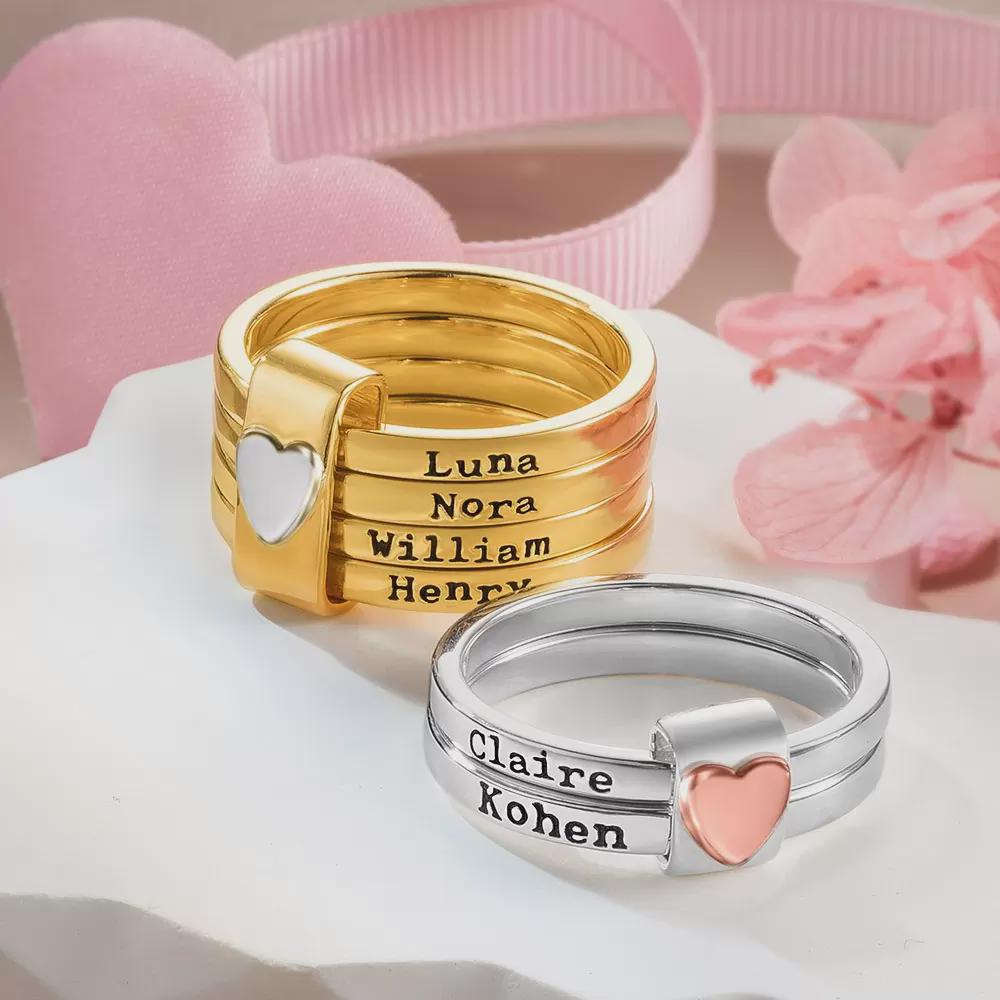 Custom Rustic Heart Stacking Rings