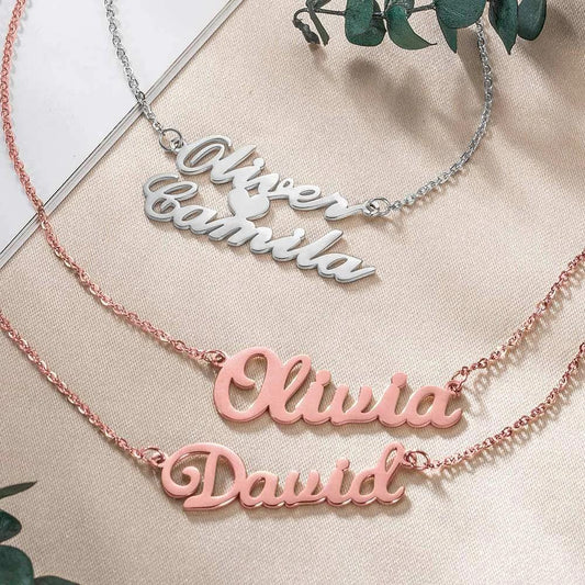 Personalisierte, zweireihige Namenskette aus Edelstahl, Geschenk für sie, Mutter, Ehefrau oder Freundin