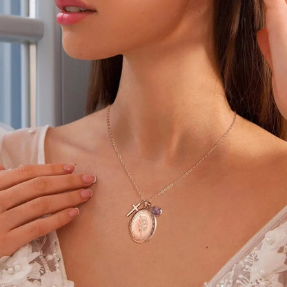 Custom Locket Necklace with Birth Flower & Birthstone