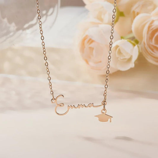 Dainty Graduation Cap Necklace with Name