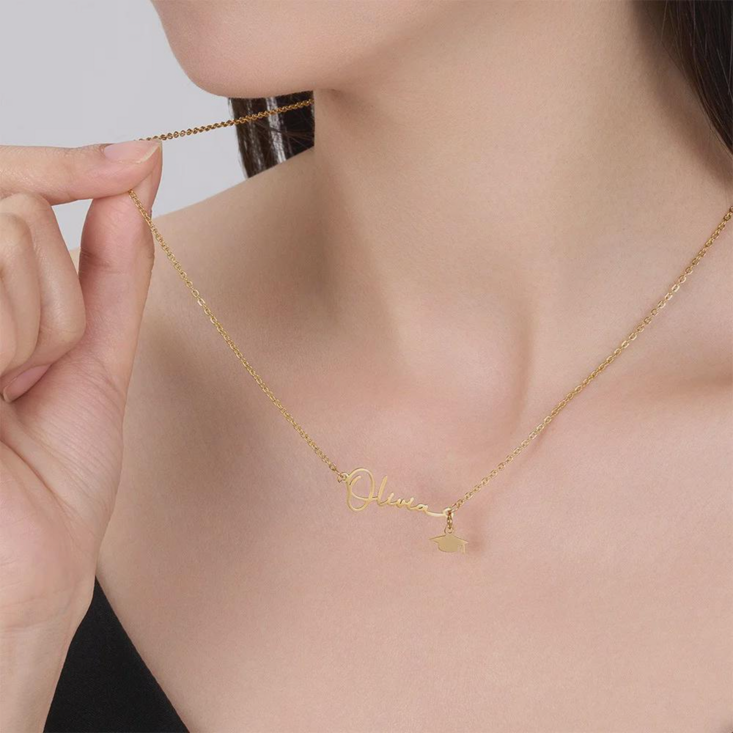 Dainty Graduation Cap Necklace with Name