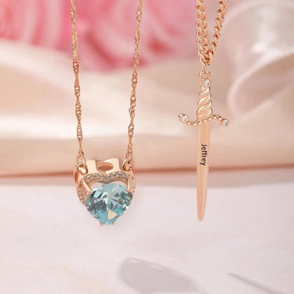Custom Heart & Sword Necklace Set for Couples