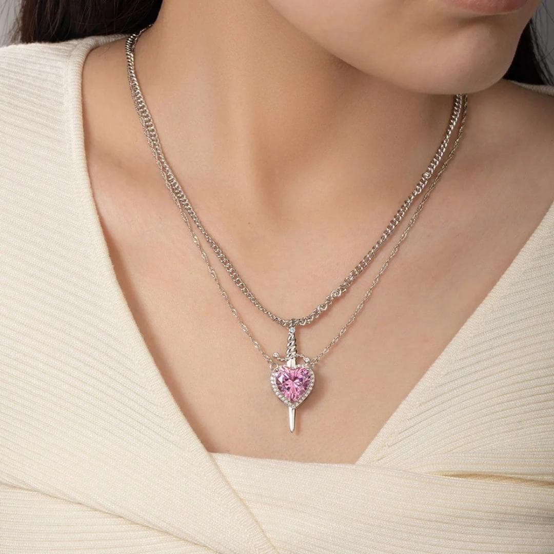 Custom Heart & Sword Necklace Set for Couples