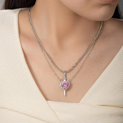 Custom Heart & Sword Necklace Set for Couples