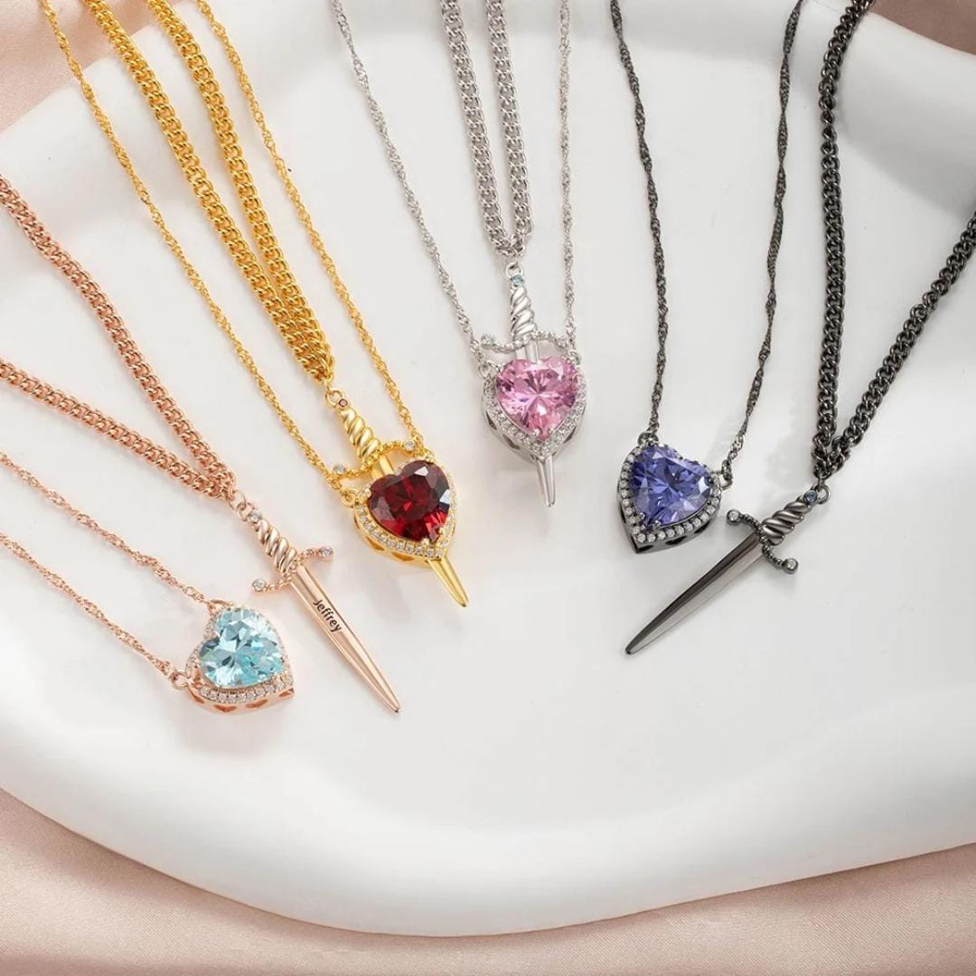 Custom Heart & Sword Necklace Set for Couples