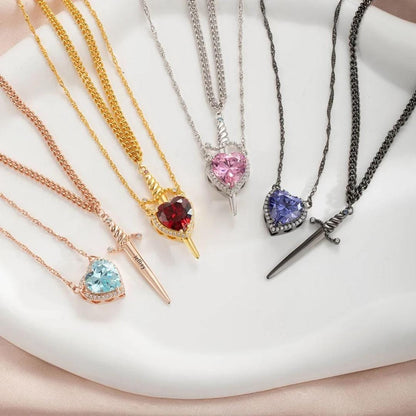 Custom Heart & Sword Necklace Set for Couples