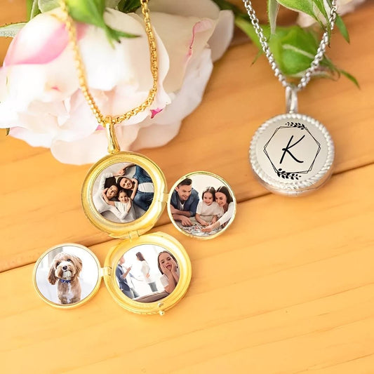 Custom 4 Photos Locket Necklace with Initial