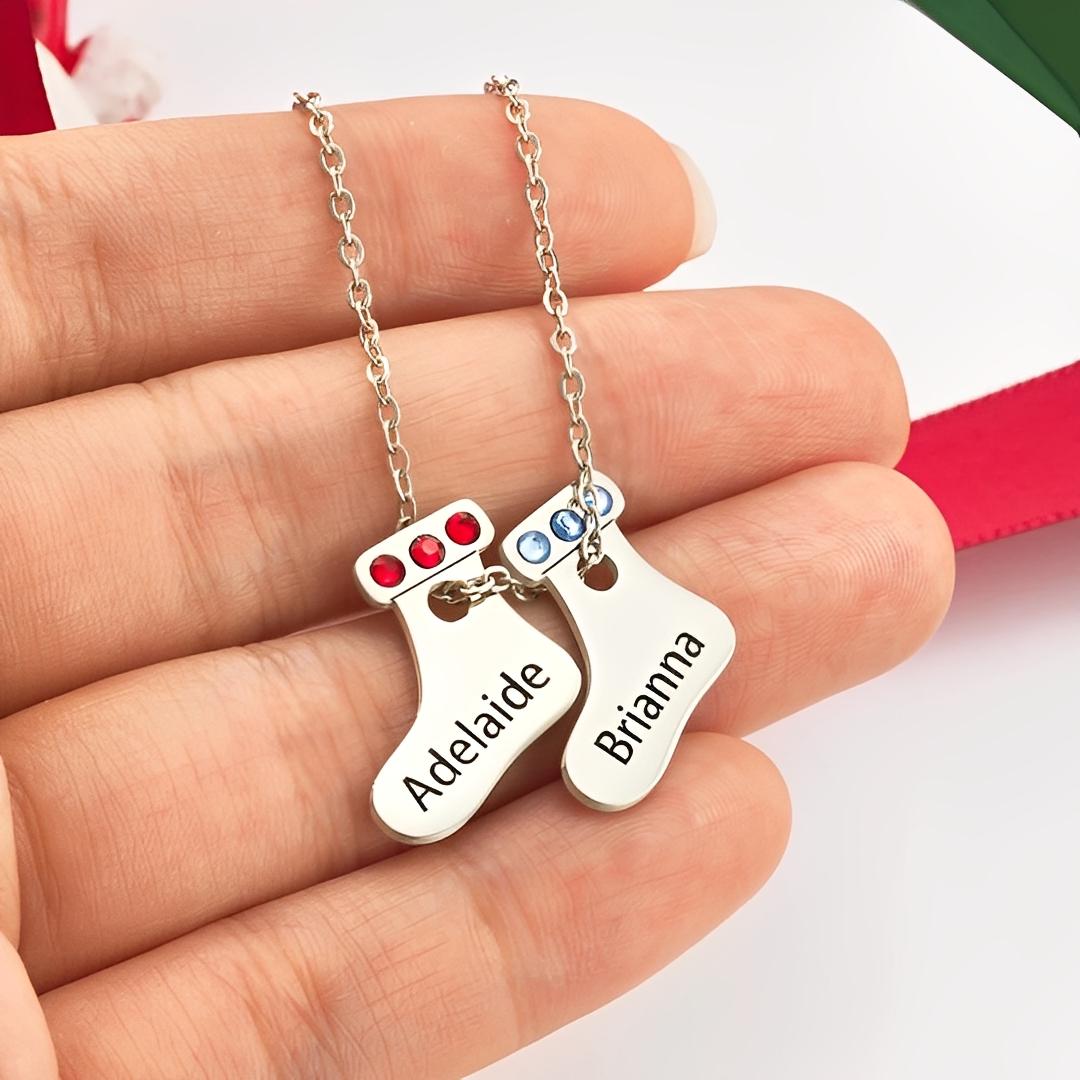 Custom Holiday Stocking Charms Necklace with Birthstone & Name