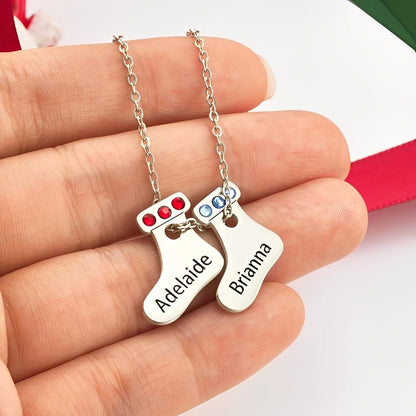 Custom Holiday Stocking Charms Necklace with Birthstone & Name