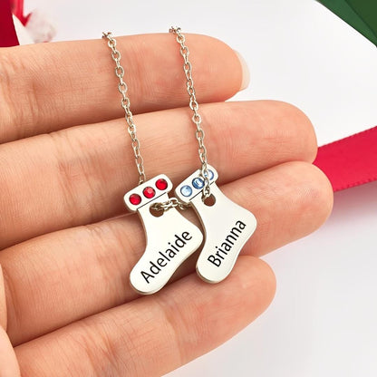 Custom Holiday Stocking Charms Necklace with Birthstone & Name