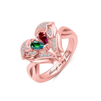 Custom Angel Wings Ring with Two Birthstones