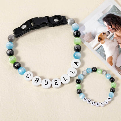 Individuell gestaltetes Halsband und Armband für Haustierbesitzer, passendes Freundschafts-Set aus Perlenhalsband und Armband für Haustier und Besitzer, Geschenkidee für Tierliebhaber
