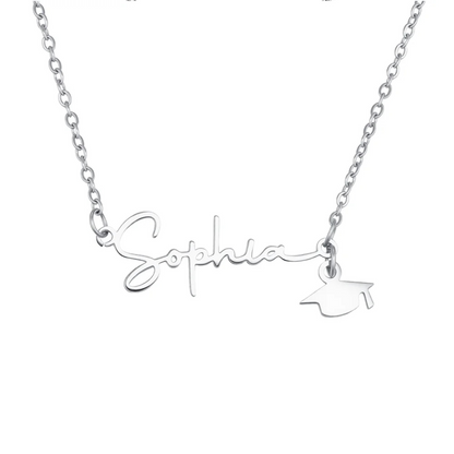 Dainty Graduation Cap Necklace with Name