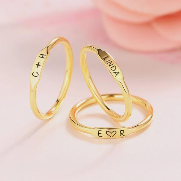 Custom Engraved Name Stackable Bar Ring