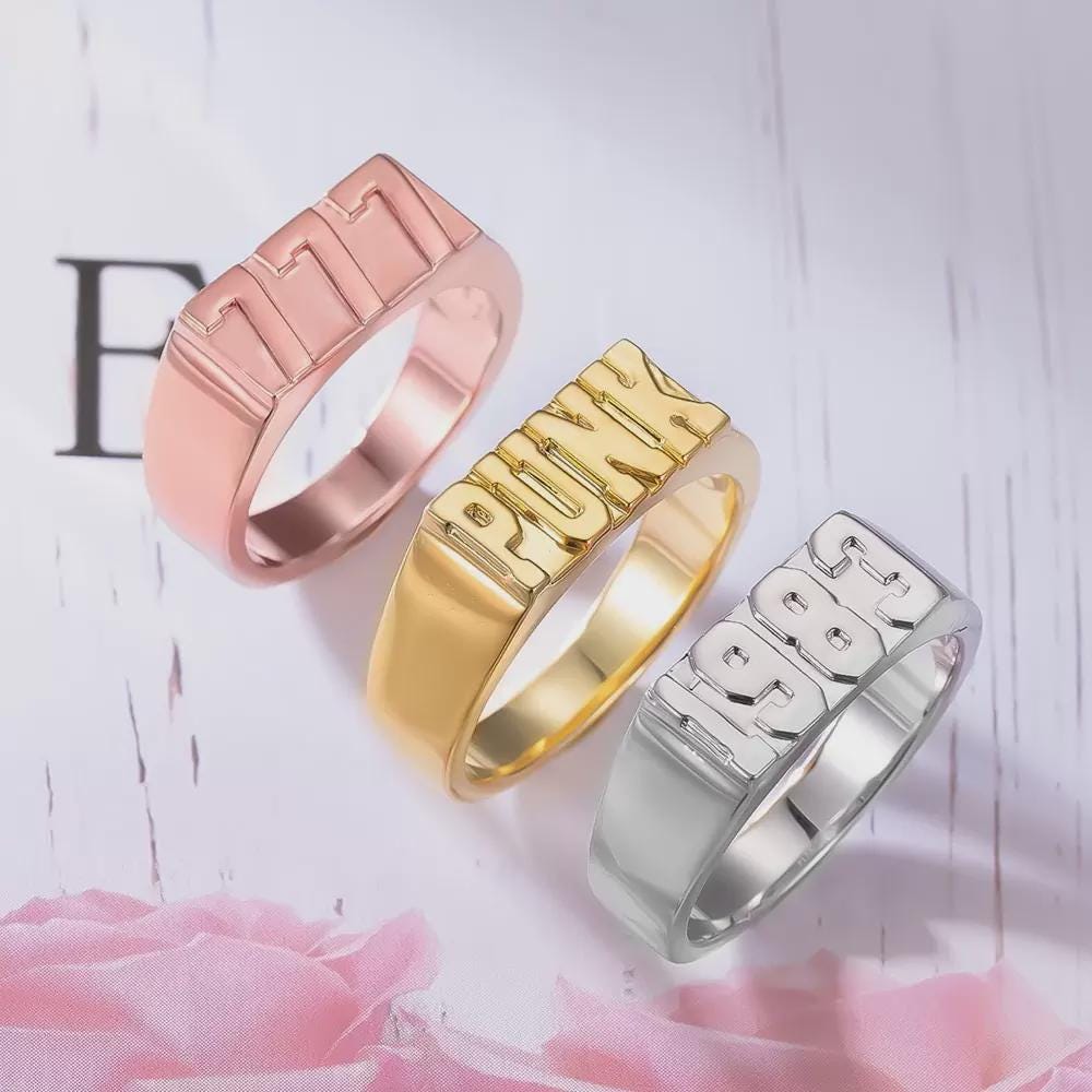 Custom Signet Ring with Name, Angel Number or Year