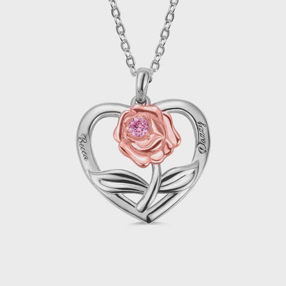 Custom Rose Heart Necklace with Birthstone