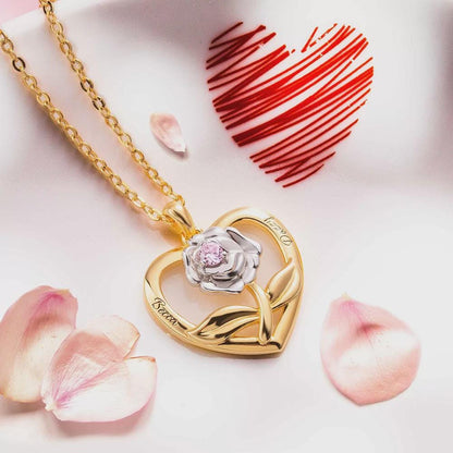 Custom Rose Heart Necklace with Birthstone