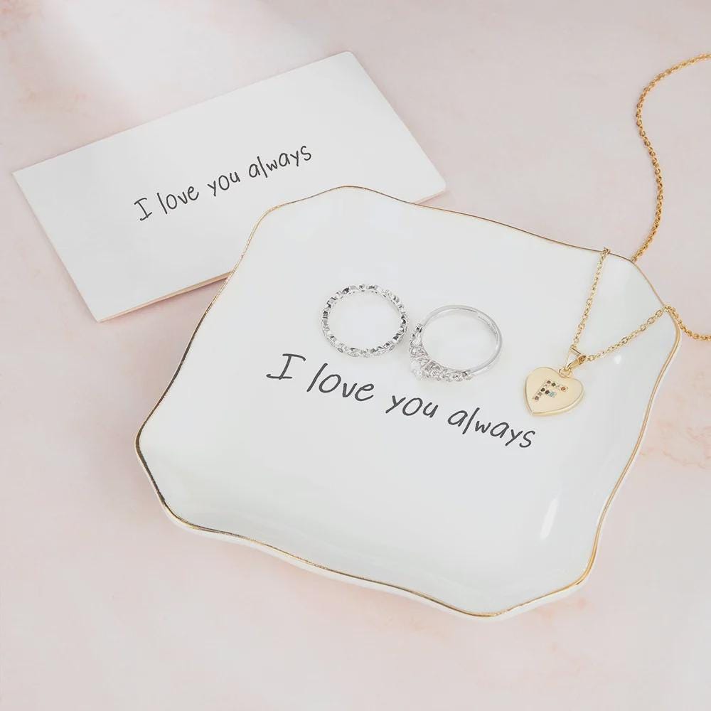 Custom Ceramic Jewelry Dish with Text or Handwriting Photo