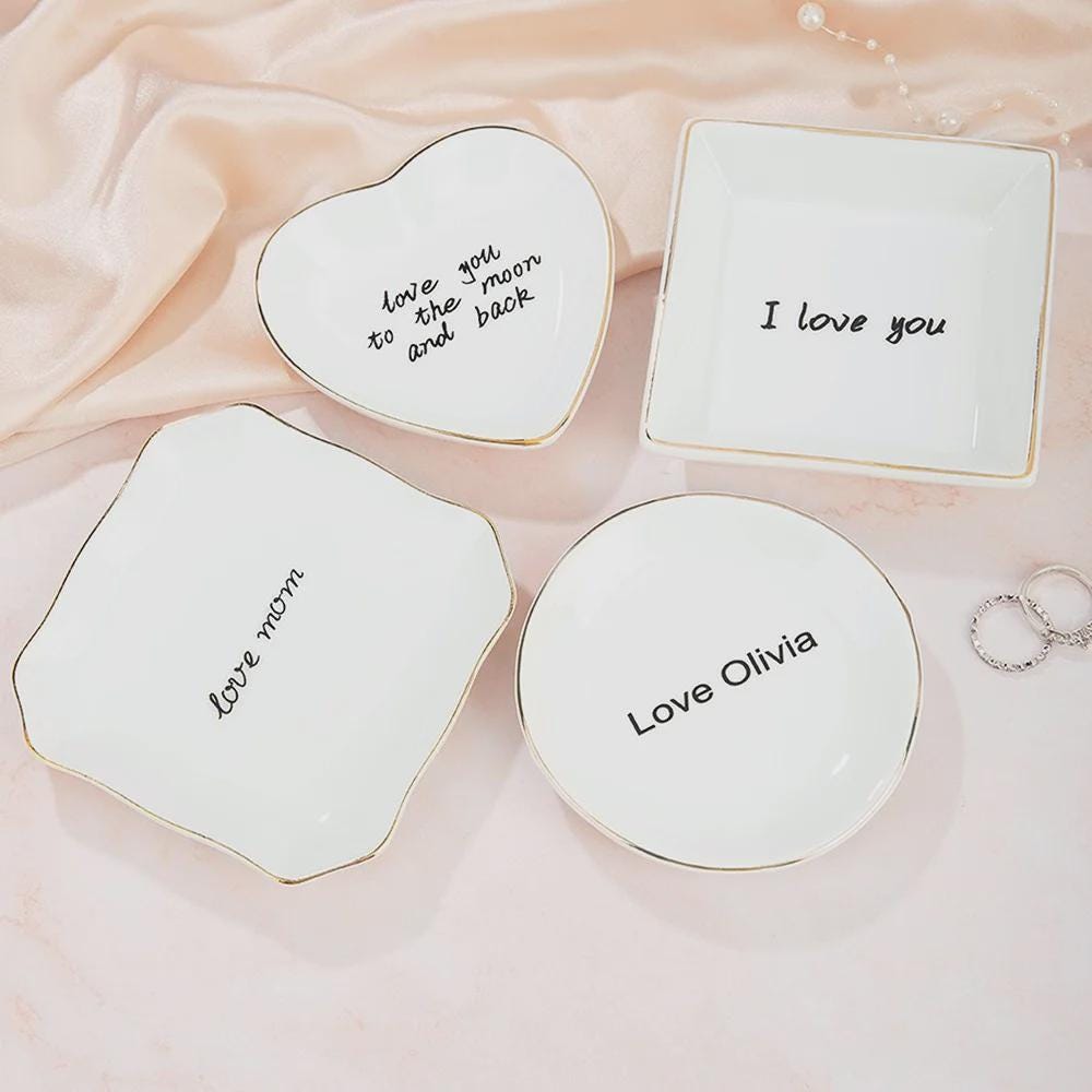 Custom Ceramic Jewelry Dish with Text or Handwriting Photo