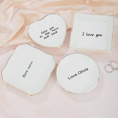 Custom Ceramic Jewelry Dish with Text or Handwriting Photo
