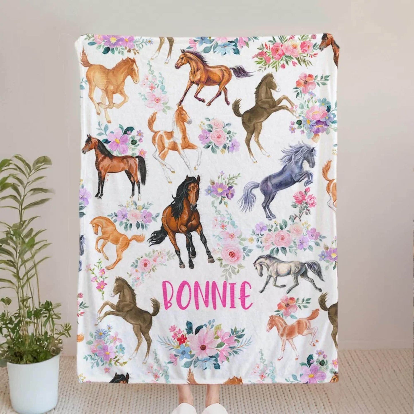 Custom Floral Horse Blanket with Name