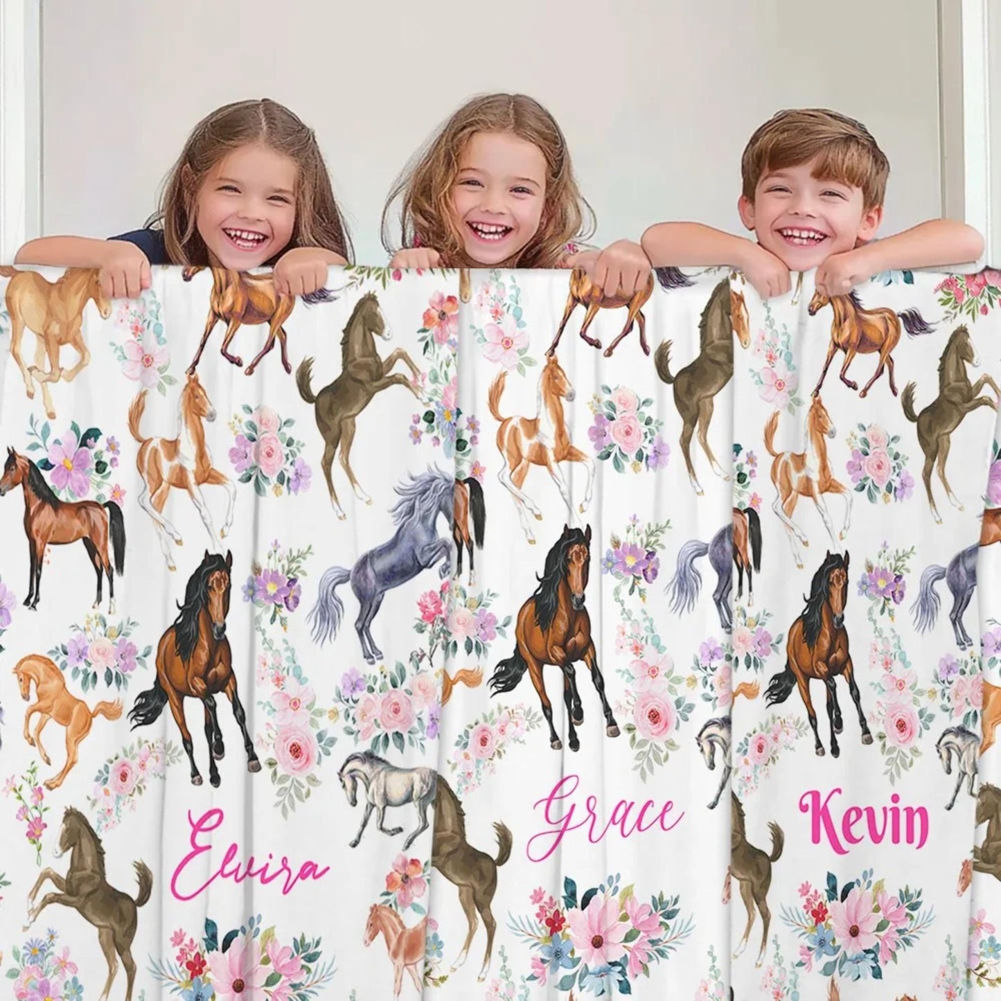 Custom Floral Horse Blanket with Name