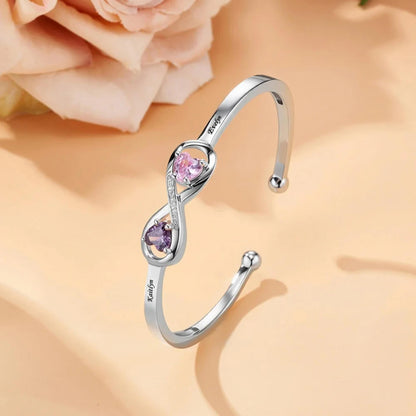 Custom Infinity Bangle with Heart Birthstones