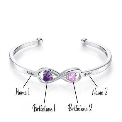 Custom Infinity Bangle with Heart Birthstones
