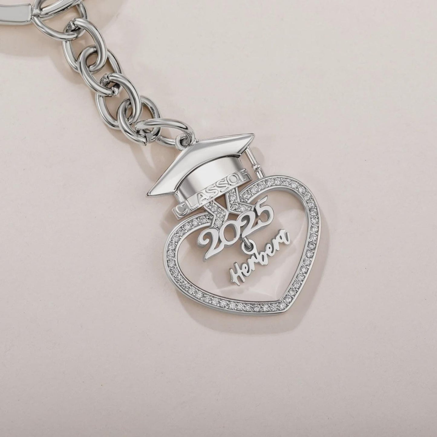 Custom Graduation Cap Keychain with Heart & Name