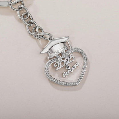 Custom Graduation Cap Keychain with Heart & Name
