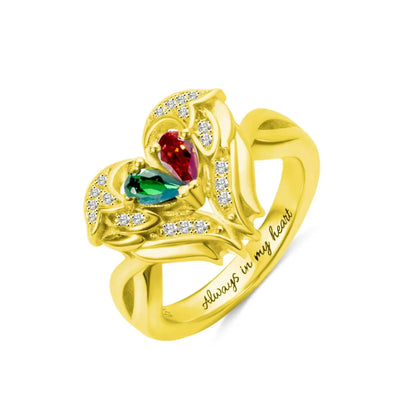 Custom Angel Wings Ring with Two Birthstones