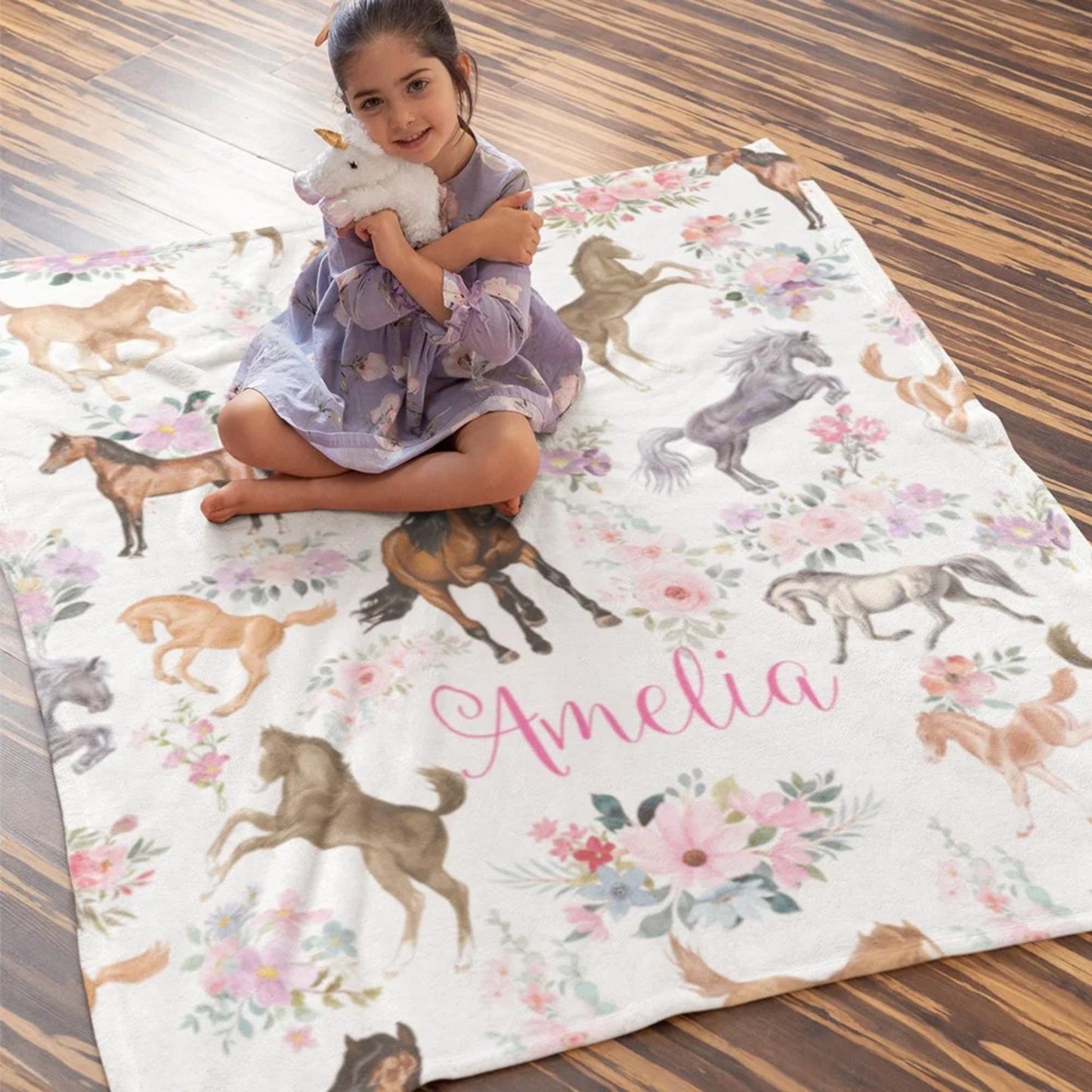Custom Floral Horse Blanket with Name