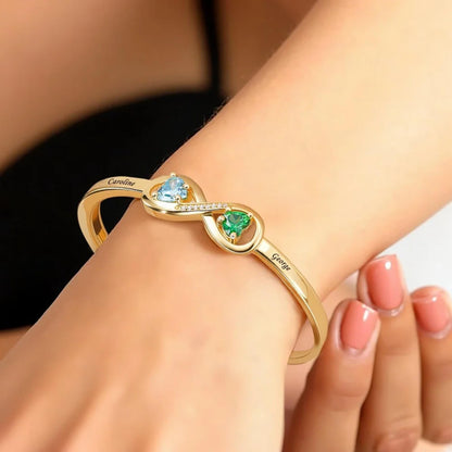 Custom Infinity Bangle with Heart Birthstones