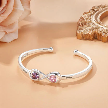 Custom Infinity Bangle with Heart Birthstones