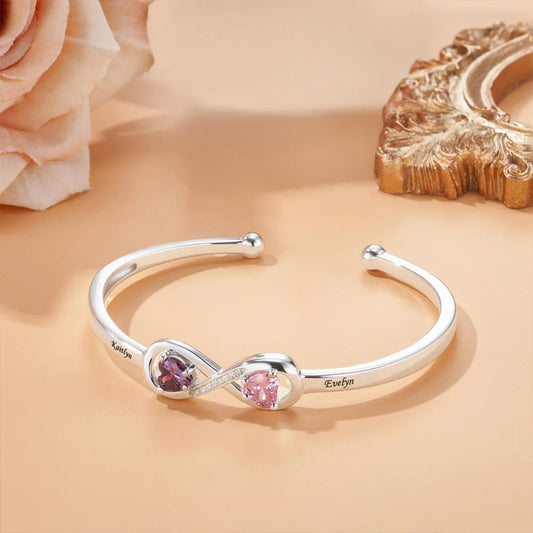 Custom Infinity Bangle with Heart Birthstones